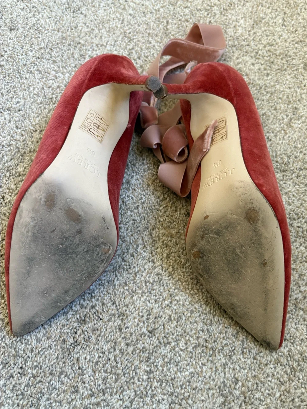 J.Crew - Women’s Elsie Velvet Ankle-Wrap Pumps - Rust Blush Pink - Size 6.5